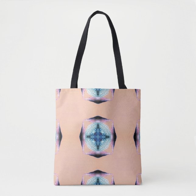 Tote Bag Coeurs de carré bleu et saumon (Devant)