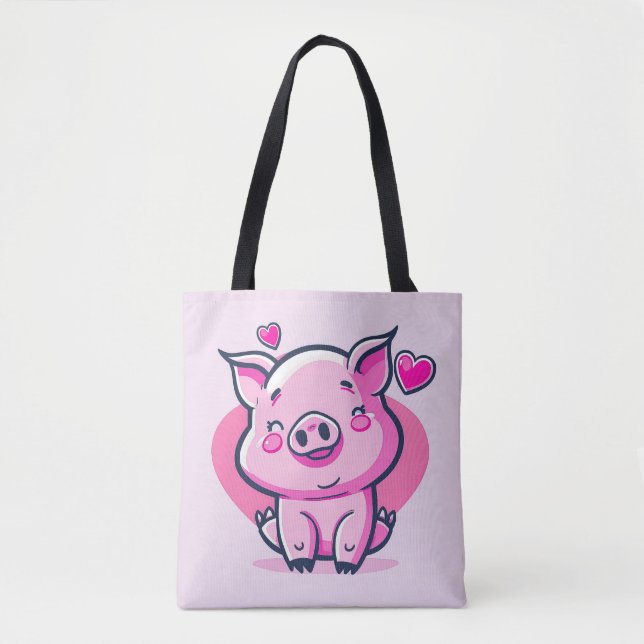Tote Bag Coeurs de cochon rose joyeux Valentine Inspiré | (Devant)