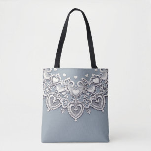 Tote Bag Cœurs de dentelle blanche Charme romantique Élégan