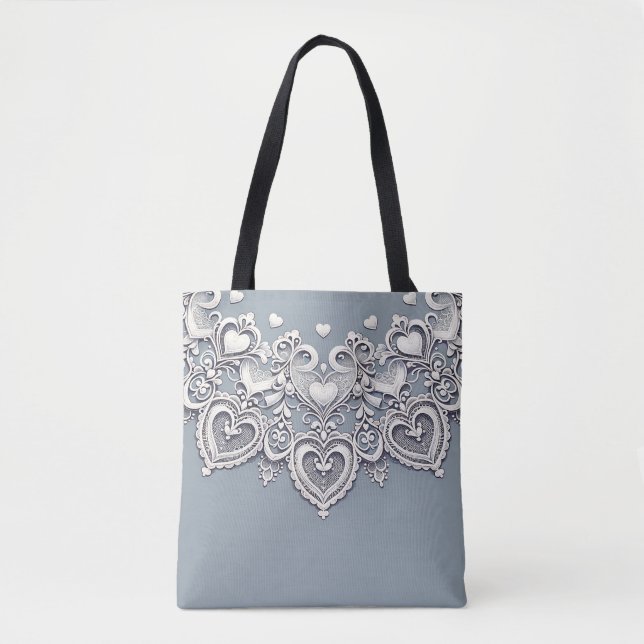 Tote Bag Cœurs de dentelle blanche Charme romantique Élégan (Devant)