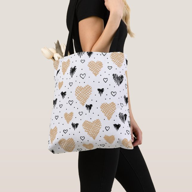 Tote Bag Coeurs de Doodle dessinés à la main (De près)