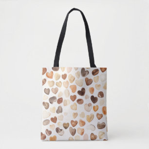 Tote Bag Cœurs de haricots de café pêche marron crème