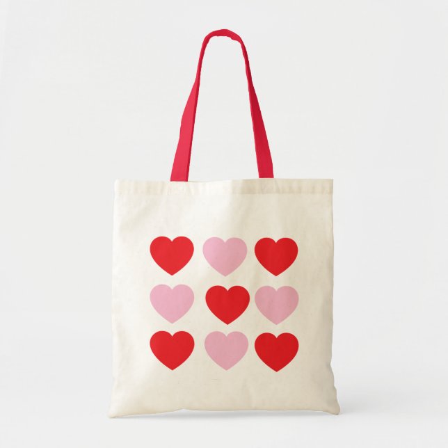 Tote Bag Coeurs de la fête des Valentines rouges et roses (Devant)