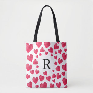 Tote Bag Cœurs de la Saint-Valentin à monogramme mignons