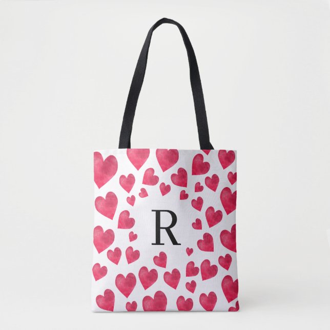 Tote Bag Cœurs de la Saint-Valentin à monogramme mignons (Devant)