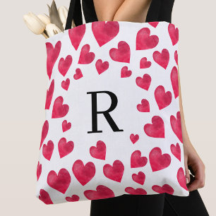 Tote Bag Cœurs de la Saint-Valentin à monogramme mignons