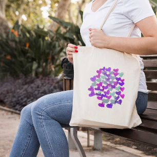 Tote Bag Coeurs de la Saint Valentin - violet et aqua