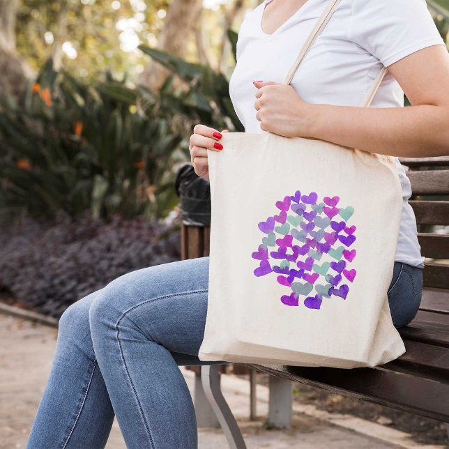 Tote Bag Coeurs de la Saint Valentin - violet et aqua (Créateur téléchargé)