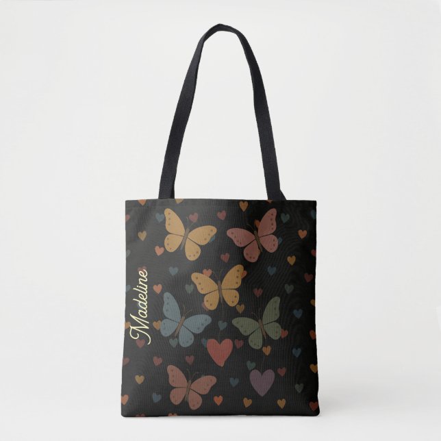 Tote Bag Cœurs de papillon Nom personnalisé (Devant)