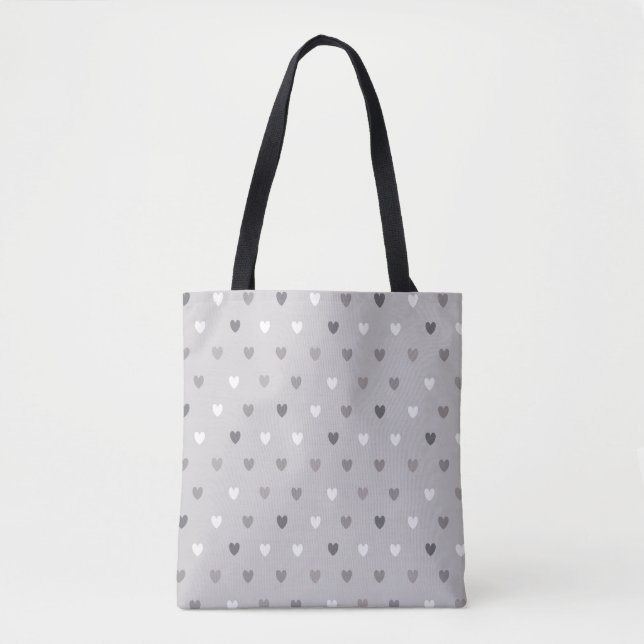 Tote Bag Coeurs de polka minuscules dans les tons gris (Devant)