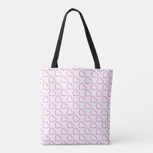 Tote Bag Coeurs dessinés à la main motif rose sur blanc (Dos)