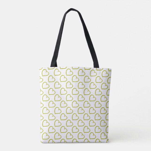 Tote Bag Coeurs dessinés à la main motif vert sur blanc (Dos)
