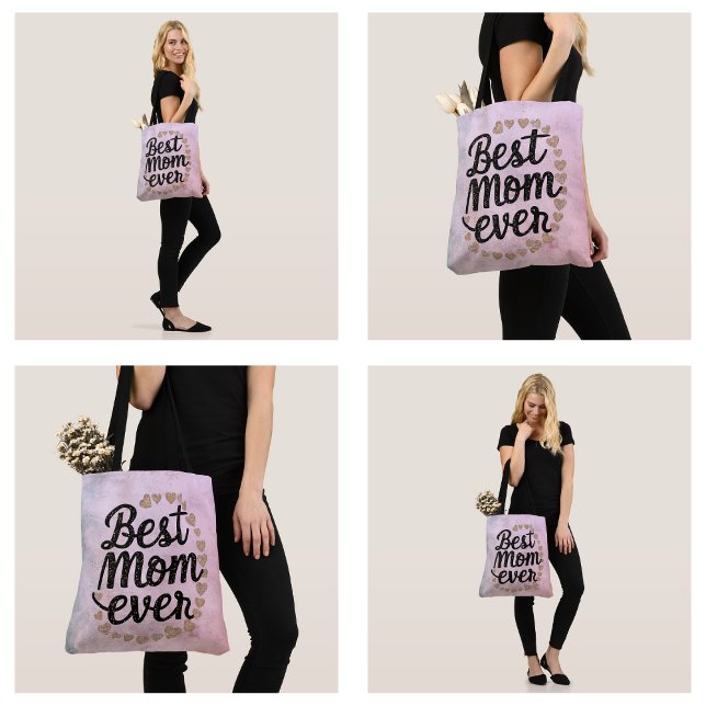 Tote Bag Cœurs Dorés Écriture Tendance Meilleure Maman Jama (Golden Hearts Trendy Script Best Mom Ever Modern Tote Bag
)