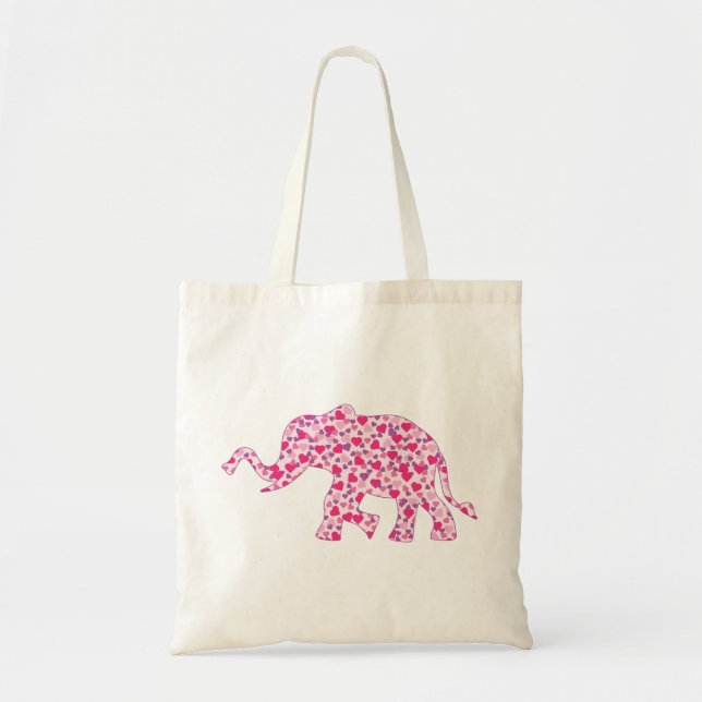 Tote Bag Coeurs-éléphants-roses (1) (Devant)
