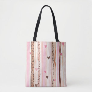 Tote Bag Coeurs Empreintes de léopard Brown roses rayures