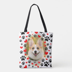 Tote Bag Coeurs Et Empreintes de pattes Cadre Chien