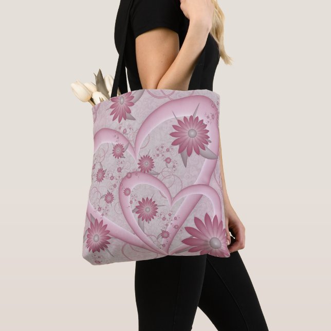 Tote Bag Coeurs et fleurs Abstraits roses Aimer l'art fract (De près)