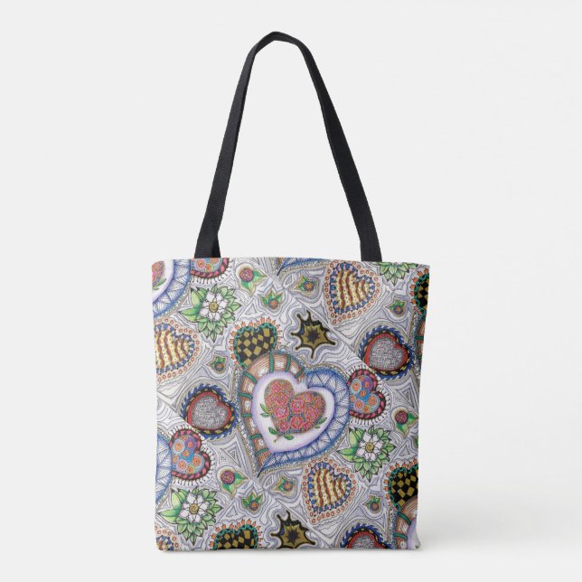 Tote Bag Coeurs et fleurs, partout motif Fourre-tout (Dos)