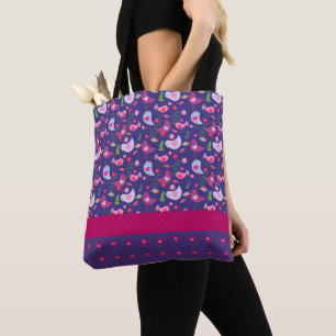 Tote Bag Coeurs et oiseaux Cadeau de la Saint-Valentin