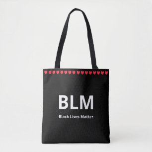 Tote Bag Cœurs et texte Black Lives Matter BLM sur fond noi