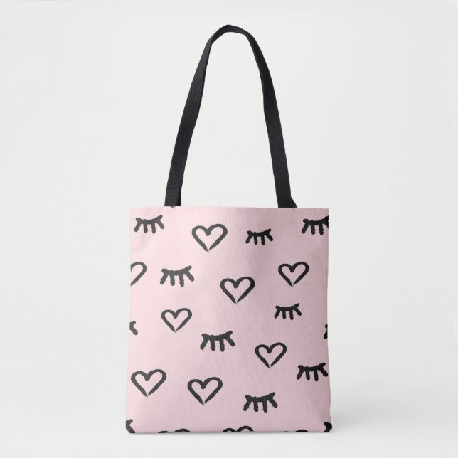 Tote Bag Coeurs et yeux : Grunge Sketch Vintage (Devant)
