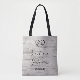 Tote Bag Cœurs Gravés Monogramme Sœur du Marié