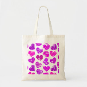 Tote Bag Coeurs griffés violets et roses modernes Valentine