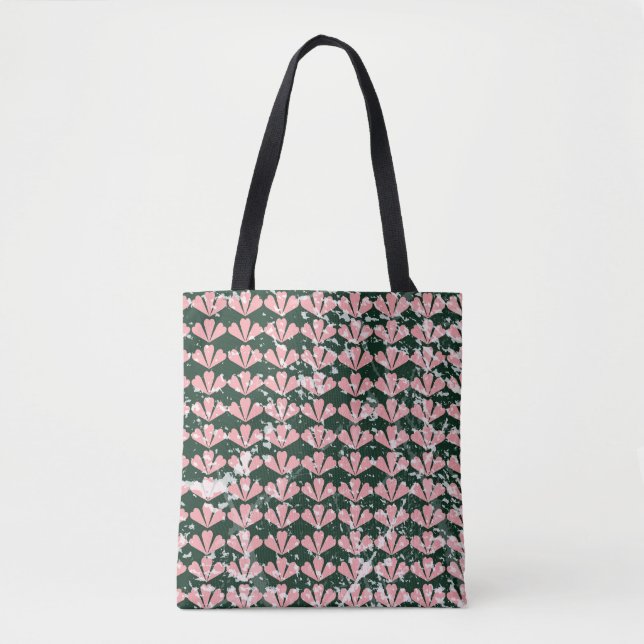 Tote Bag Coeurs gronces et fleurs motif. (Devant)