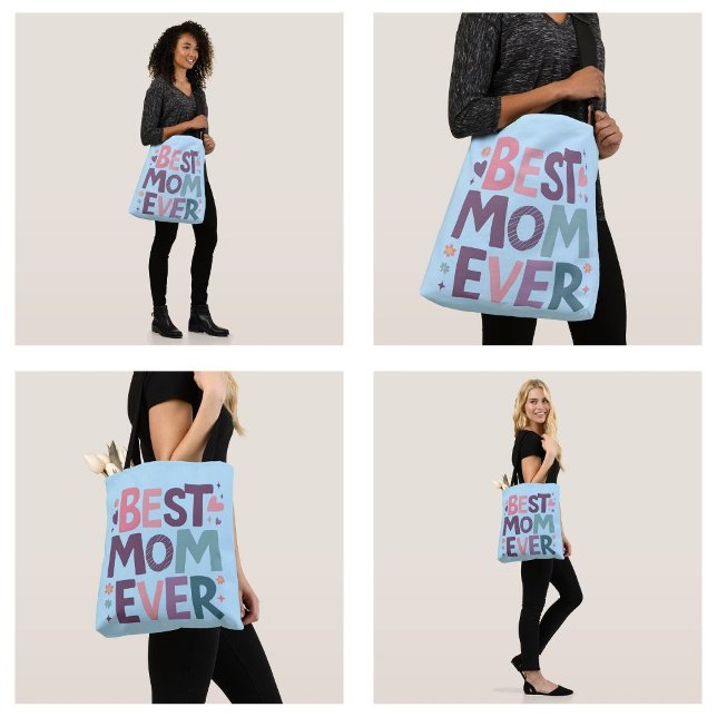 Tote Bag Cœurs mignons et fleurs Meilleure Maman de tous le (Cute Hearts and Flowers Best Mom Ever tote bags)