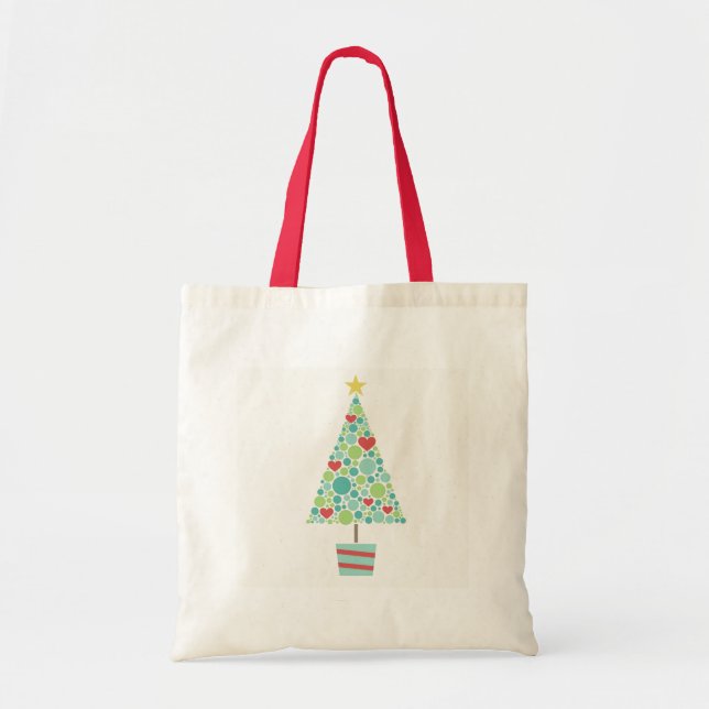 Tote Bag Coeurs mignons pastel moderne sapin de Noël (Devant)