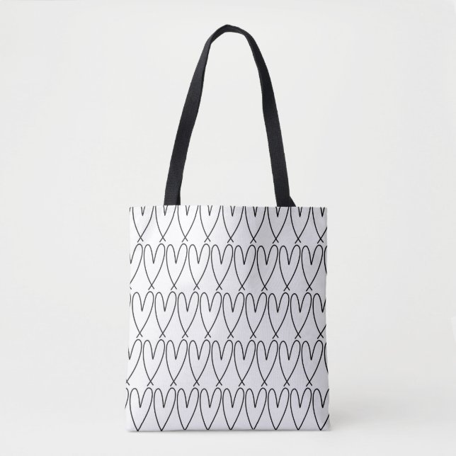 Tote Bag Coeurs mignons Whimsical Noir & Blanc (Devant)