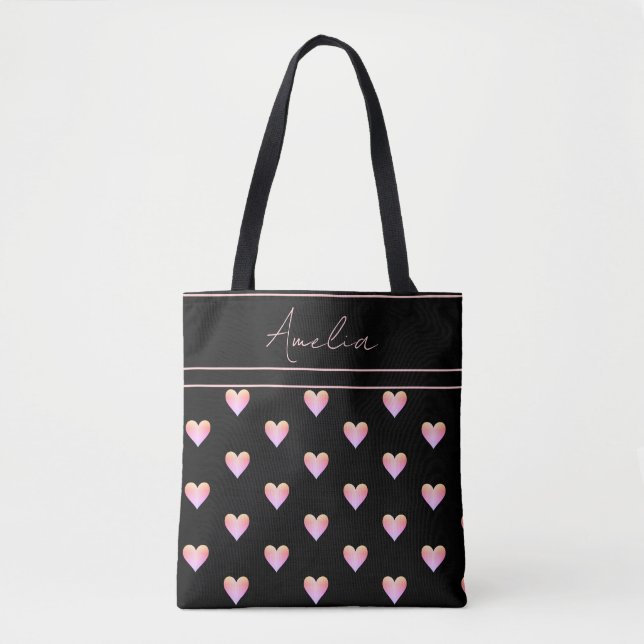 Tote Bag Coeurs modernes Motif rose noir Personnalisé (Devant)