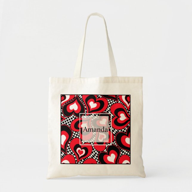 Tote Bag Coeurs, noirs, rouges et blancs. (Devant)