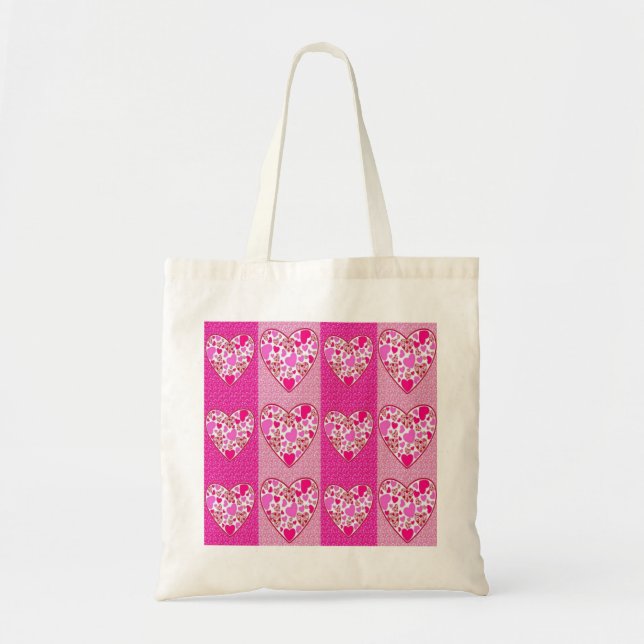 Tote Bag Coeurs Patchwork - Cadeau de la fête des mères (Devant)