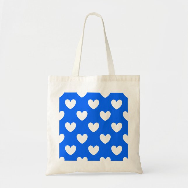 Tote Bag Coeurs polka blancs sur bleu (Devant)
