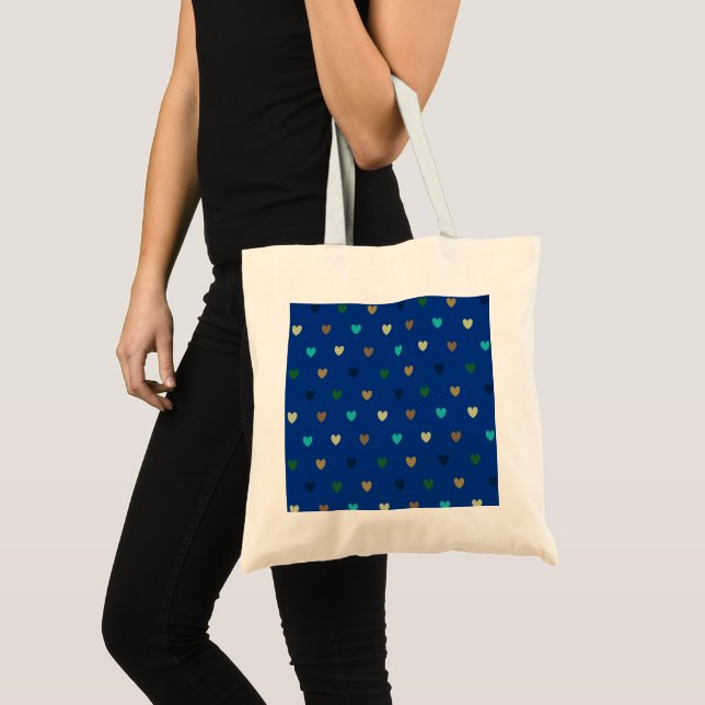 Tote Bag Coeurs Polka dans les tons bleu paon (Devant (produit))