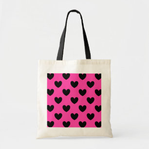 Tote Bag Coeurs polka noirs sur rose fuchsia