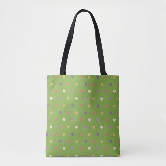 Tote Bag Coeurs Polka sur vert vert (Devant)