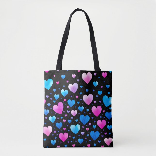 Tote Bag Cœurs roses et bleus lumineux  (Devant)