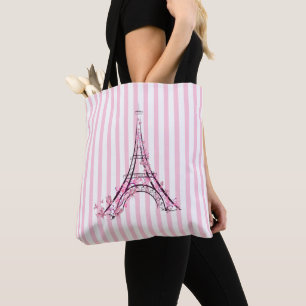 Tote Bag Cœurs roses et papillons Paris Tour Eiffel