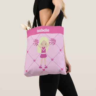 Tote Bag Coeurs roses mignonnes Pom-pom girl Personnalisé B