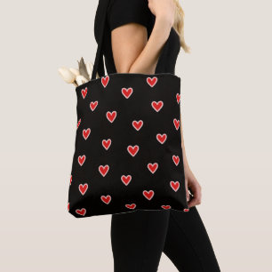 Tote Bag Cœurs roses rouges sur fond noir