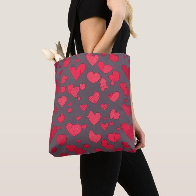 Tote Bag Coeurs rouge et rose arrière - plan sombre (De près)