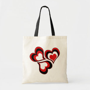 Tote Bag Coeurs, rouge, noir, blanc, Saint Valentin.