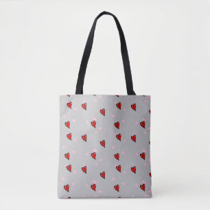 Tote Bag Coeurs rouges sur gris