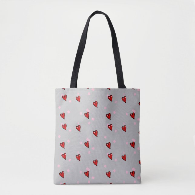 Tote Bag Coeurs rouges sur gris (Devant)