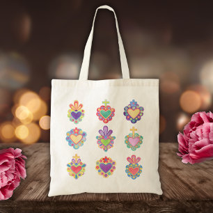 Tote Bag COEURS SACRÉS, COULEUR D'EAU, mexique, folle mexic