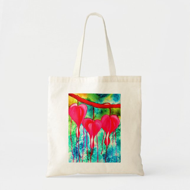 Tote Bag Cœurs saignants roses néon art fleurs (Devant)