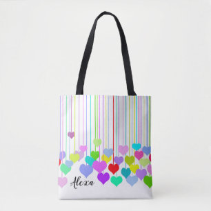 Tote Bag coeurs suspendus colorés