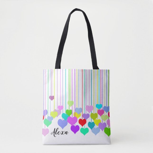 Tote Bag coeurs suspendus colorés (Devant)